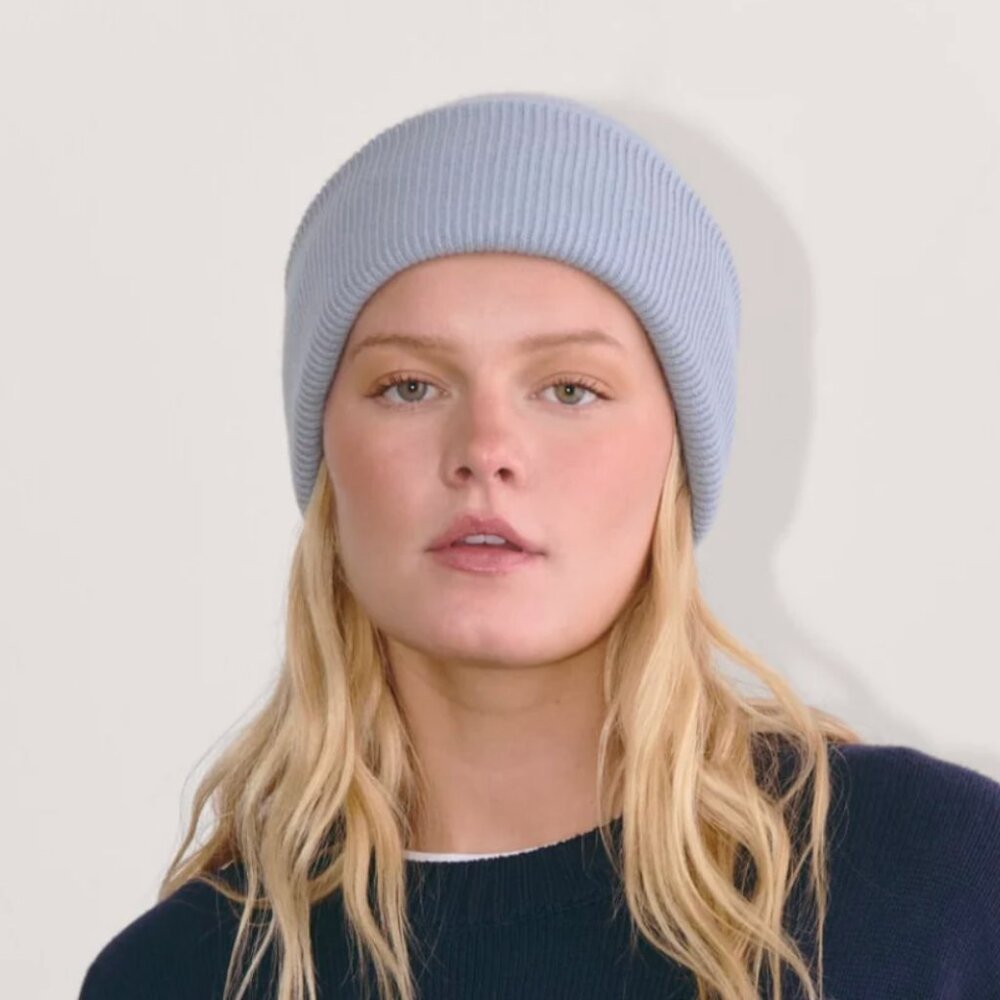 Everlane Cabin Beanie Wool Blend Blue Winter Skiing Snow Minimalist One Size